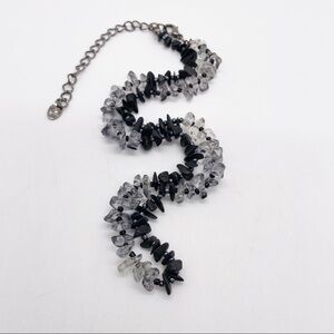 Vintage Faux Black Quartz and Clear Rock Style Chips Collar Statement Necklace
